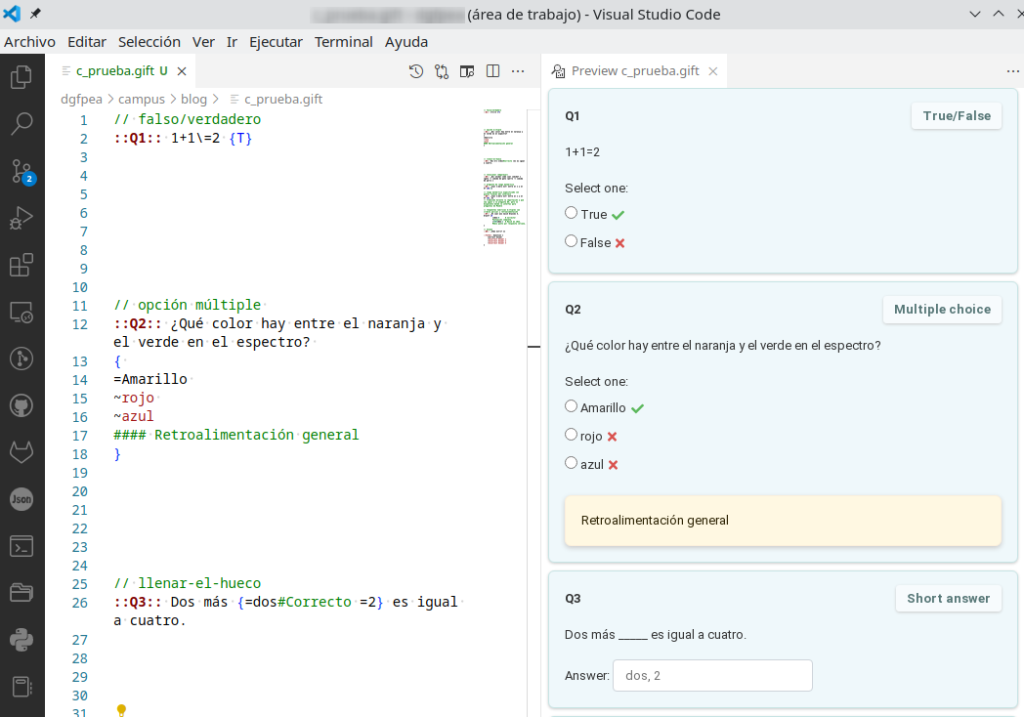 captura de extensión para GIFT en VSCODE